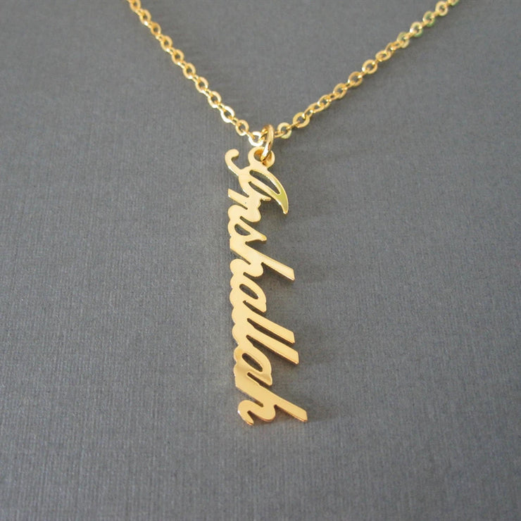 Stainless Steel Custom Vertical Name Pendant Necklace.